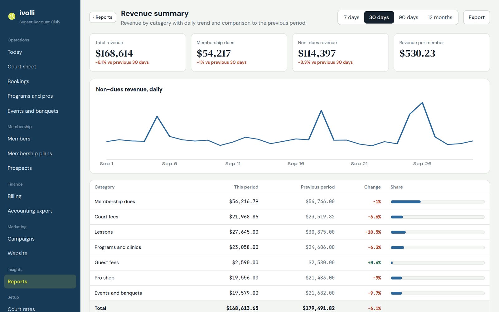 Revenue summary report